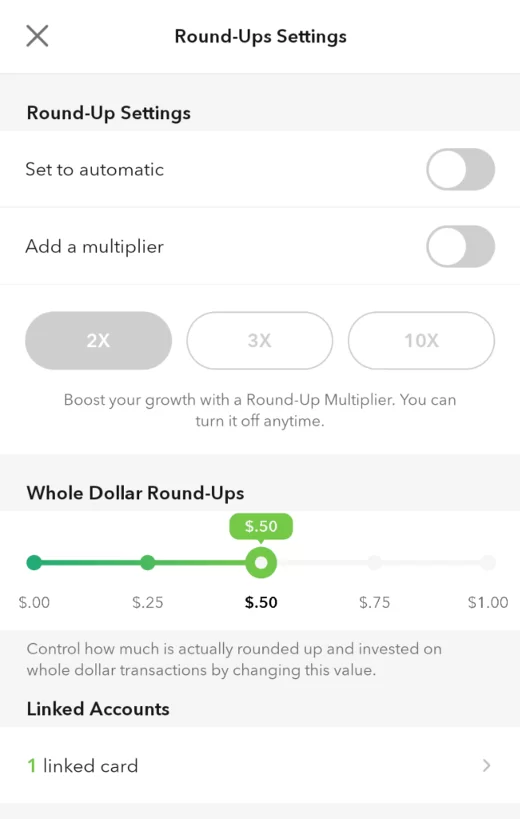 Acorns Round-Ups Settings